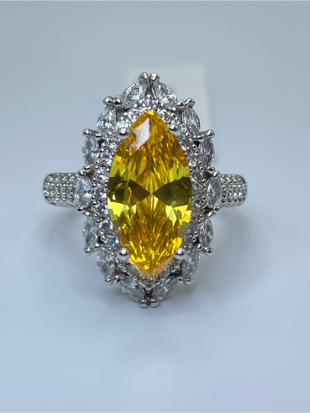 Swarovski Crystal Elements Marquee Canary Yellow Halo Ring Art Deco Sz 6